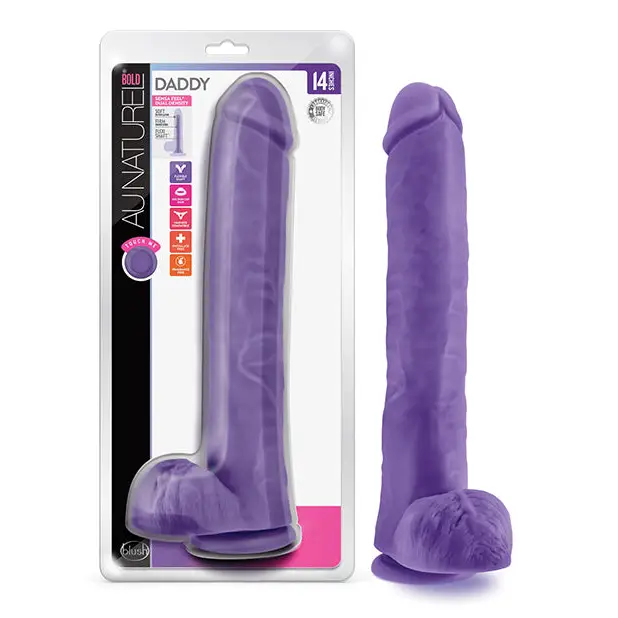 Blush Au Naturel Bold Daddy 14 in. Posable Dual Density Dildo with Balls & Suction Cup Purple - Realistic Dildo