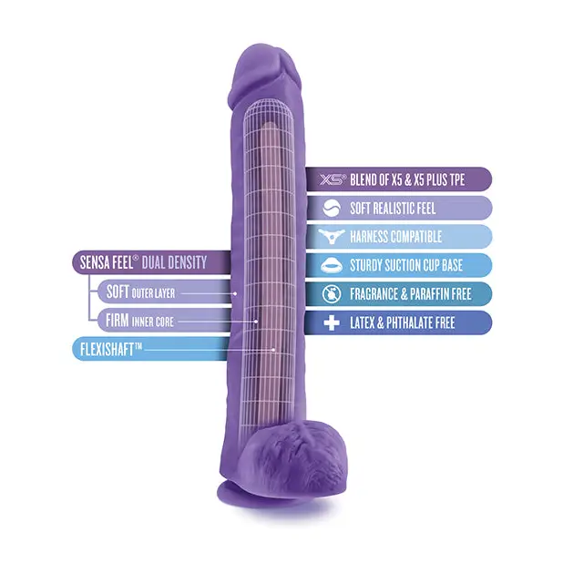 Blush Au Naturel Bold Daddy 14 in. Posable Dual Density Dildo with Balls & Suction Cup Purple - Realistic Dildo