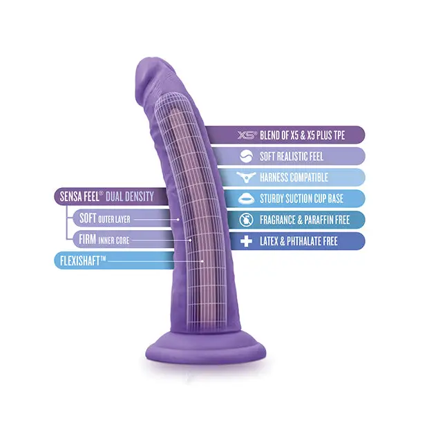 Blush Au Naturel Bold Jack 7 in. Posable Dual Density Dildo with Suction Cup Purple - Realistic Dildo