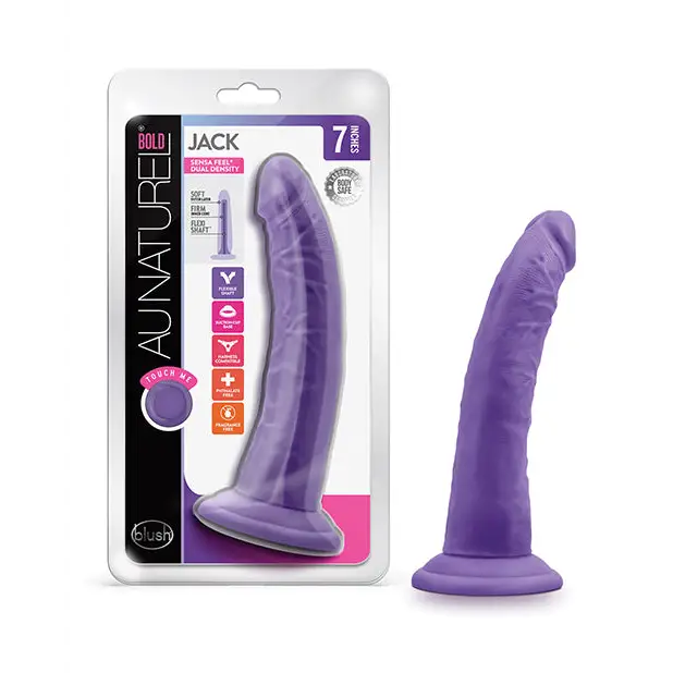 Blush Au Naturel Bold Jack 7 in. Posable Dual Density Dildo with Suction Cup Purple - Purple - Realistic Dildo