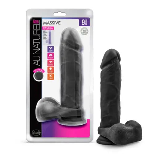 Blush Au Naturel Bold Massive 9 in. Posable Dual Density Dildo with Balls & Suction Cup Black - Realistic Dildo