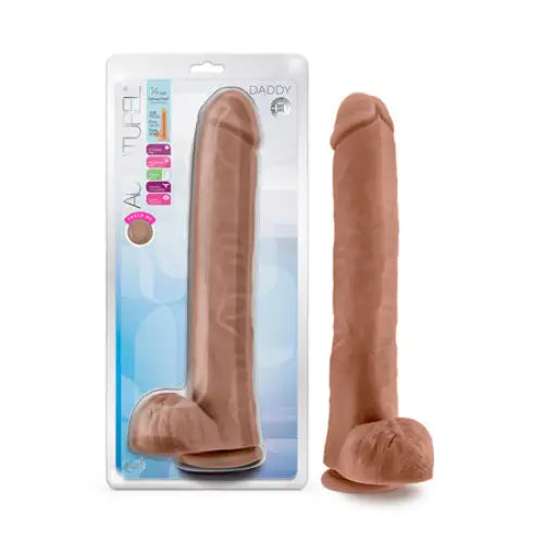 Close-up of Blush Au Naturel Daddy 14’ Dual Density Dildo with Balls & Suction Cup Base