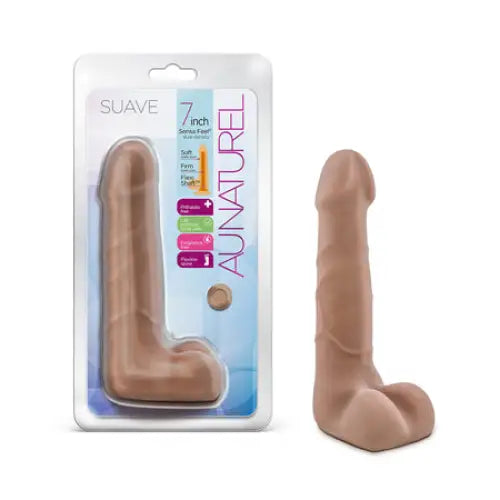 Blush Au Naturel Suave 7 in. Posable Dual Density Dildo with Balls Tan - Realistic Dildo