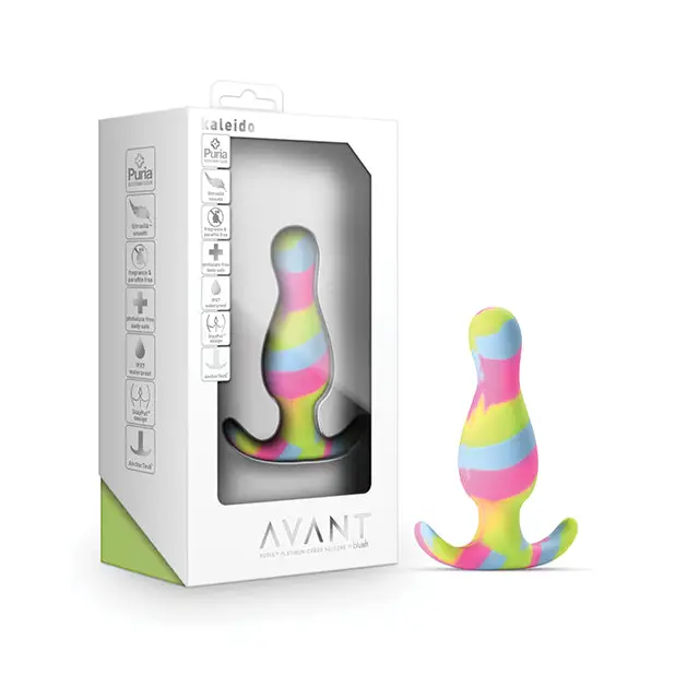 Blush Avant Kaleido Lime Silicone Anal Plug with tapered head, colorful and striped packaging