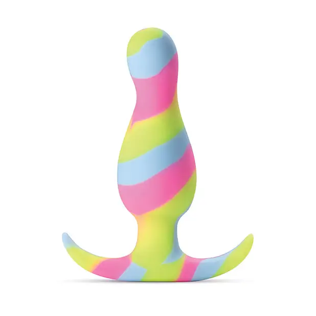 Blush Avant Kaleido Silicone Anal Plug with tapered head and colorful pastel stripes