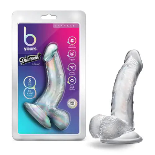 Blush B Yours Diamond Sparkle 6 in. Dildo with Balls & Suction Cup Clear - Realistic Dildo