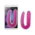 Blush B Yours 18’ pink double headed dildo with plastic cover displayeddecoratively