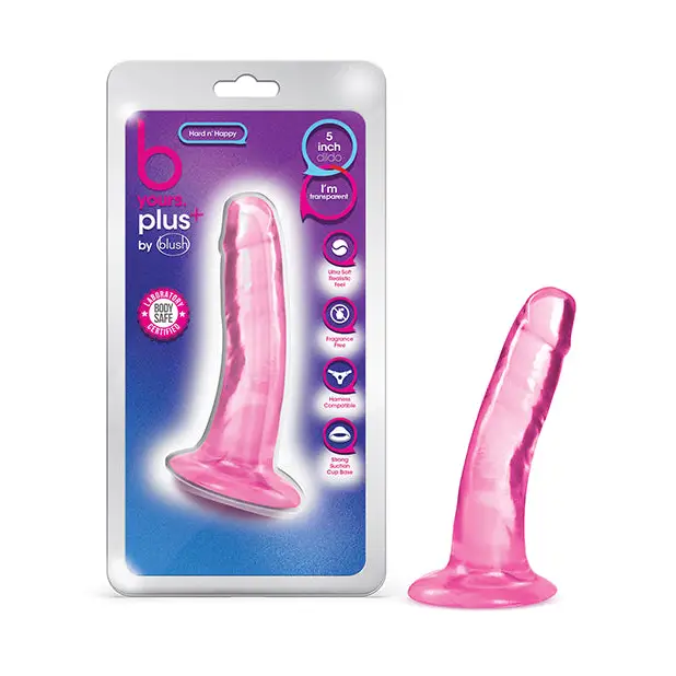 Blush B Yours Plus Hard ’n’ Happy 5 in. Dildo with Suction Cup Clear - Pink Silicone Toy