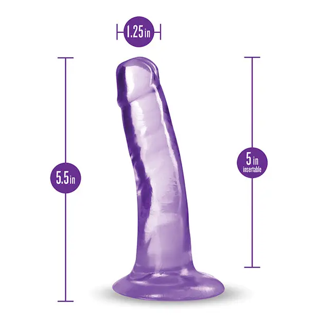 Blush B Yours Hard ’n’ Happy Purple Silicone Dildo with Measurements Indicated