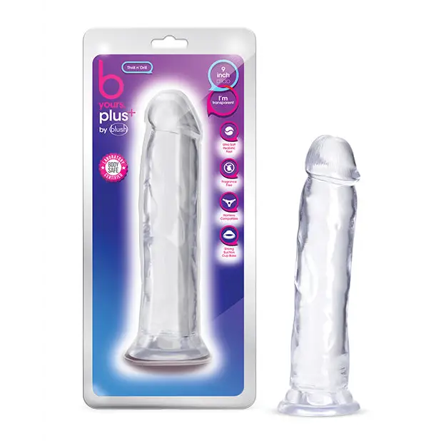 Blush B Yours Plus Thrill n’ Drill 9 in. Dildo with Suction Cup Pink - Clear - Realistic Dildo