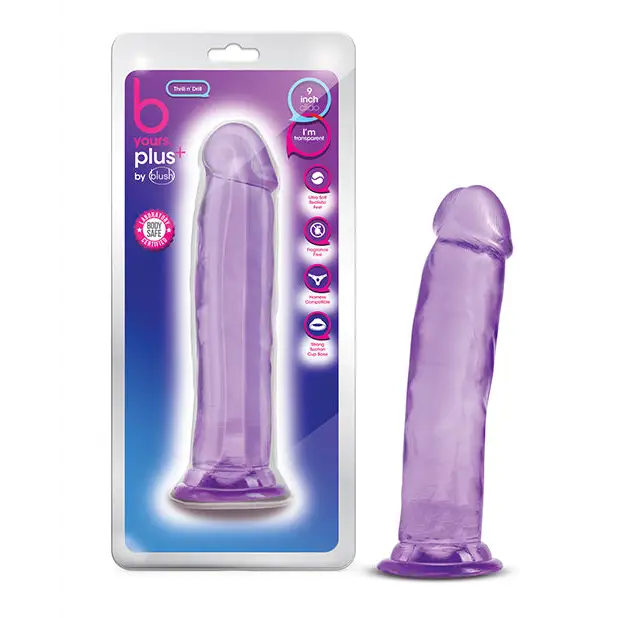 Blush B Yours Plus Thrill n’ Drill 9 in. Dildo with Suction Cup Pink - Purple - Realistic Dildo