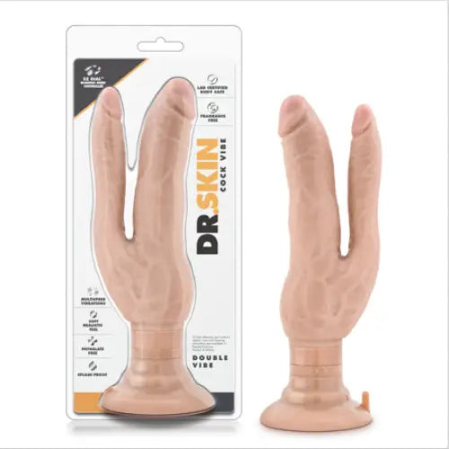 Blush Dr. Skin Cock Vibes Double Vibe Dual Entry Vibrating Dildo with Suction Cup Beige - Double Ended Dildo