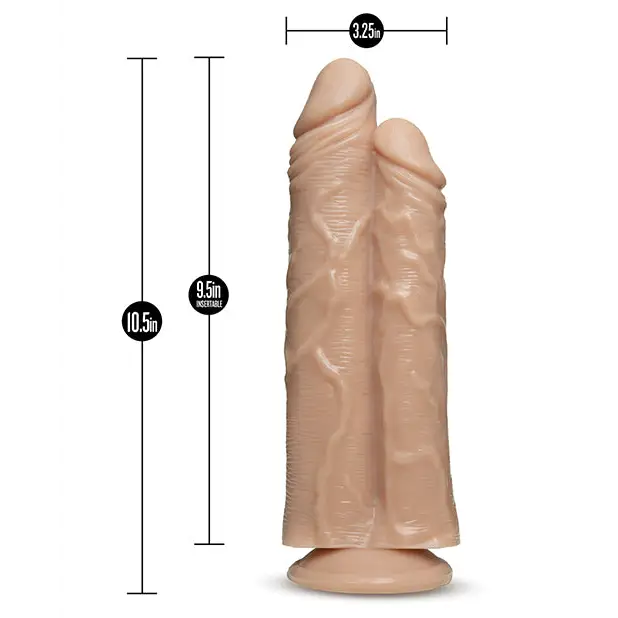 Blush Dr. Skin Dr. Double Stuffed 10.5 in. Double Shaft Dildo with Suction Cup Beige - Double Ended Dildo