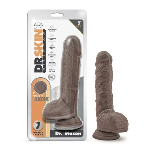 Blush Dr. Skin Dr. Mason 9in Dildo W/ Suction - Chocolate - Realistic Dildo