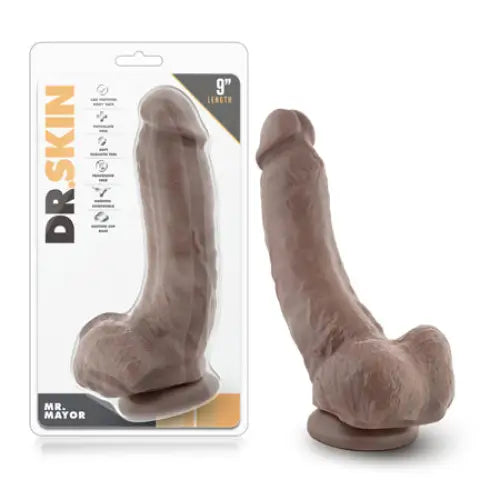 Blush Dr. Skin Mr. Mayor Realistic 9 in. Dildo with Balls & Suction Cup Brown - Realistic Dildo