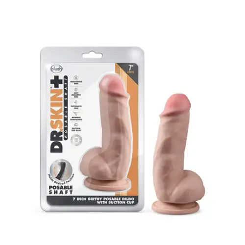 Blush Dr. Skin Plus Girthy 7 in. Triple Density Posable Dildo with Balls & Suction Cup Beige - Realistic Dildo