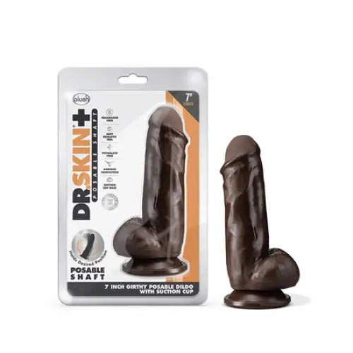 Blush Dr. Skin Plus Girthy 7 in. Triple Density Posable Dildo with Balls & Suction Cup Brown - Realistic Dildo