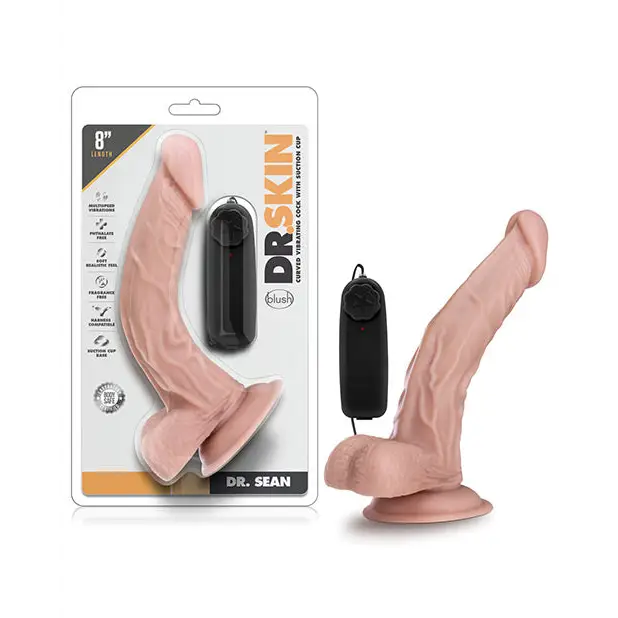 Blush Dr. Skin Dr. Sean Realistic 8 in. Vibrating Dildo with Balls & Suction Cup Beige - Realistic Vibrator