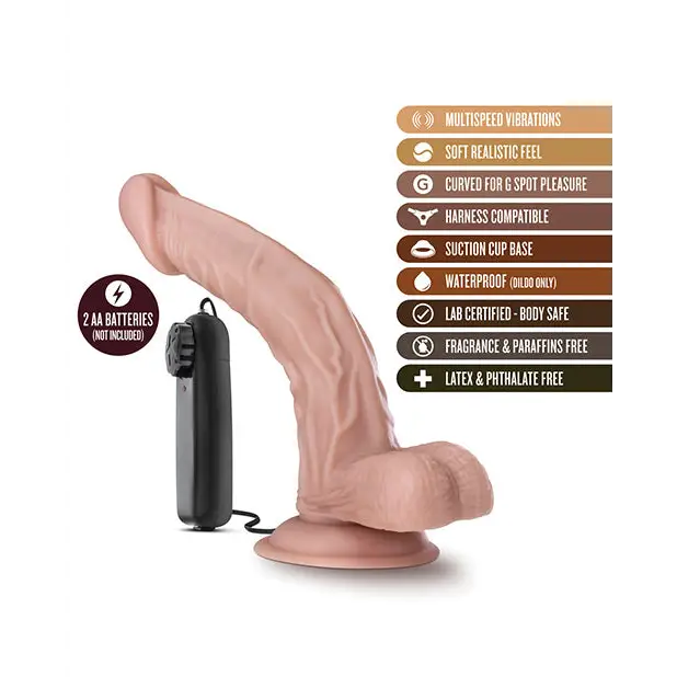 Blush Dr. Skin Dr. Sean Realistic 8 in. Vibrating Dildo with Balls & Suction Cup Beige - Realistic Vibrator