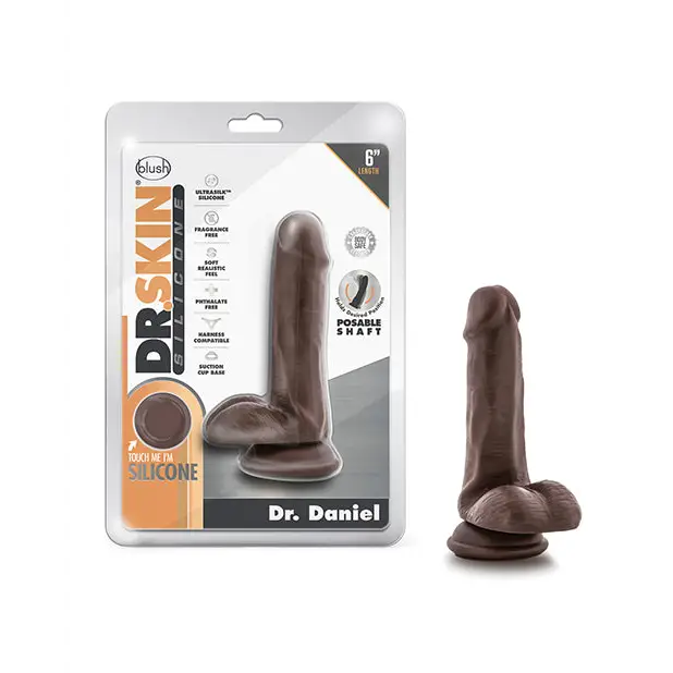 Blush Dr. Skin Silicone Dr. Daniel Realistic 6 in. Posable Dildo with Balls & Suction Cup Beige - Chocolate - Realistic