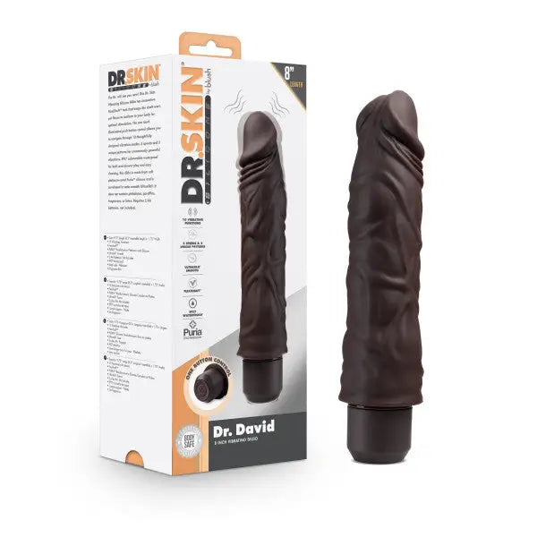 Blush Dr. Skin Silicone Dr. David 8 In Vibrating Dildo - Chocolate - Realistic Vibrator