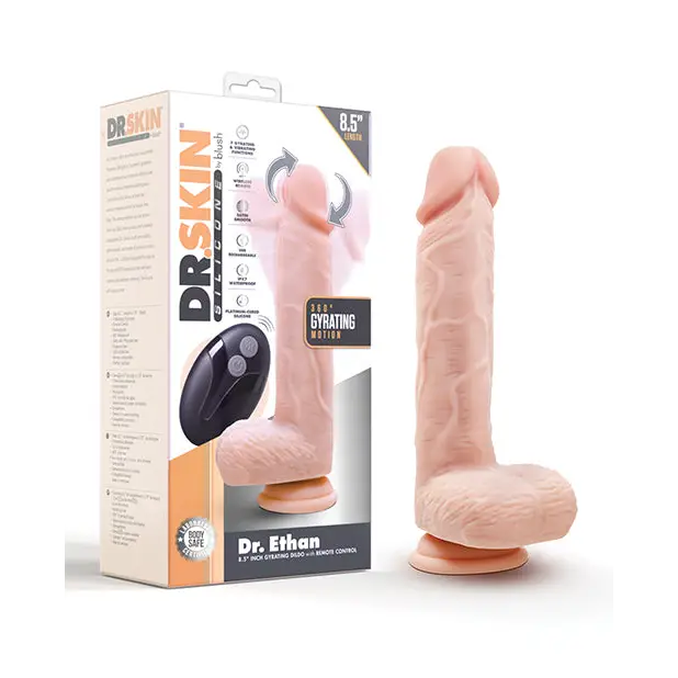 Blush Dr. Skin Silicone Dr. Ethan Rechargeable Remote-Controlled 8.5 in. Gyrating & Vibrating Dildo Beige - Realistic