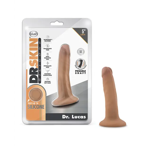 Blush Dr. Skin Silicone Dr. Lucas Realistic 5 in. Posable Dildo with Suction Cup Beige - Mocha - Realistic Dildo