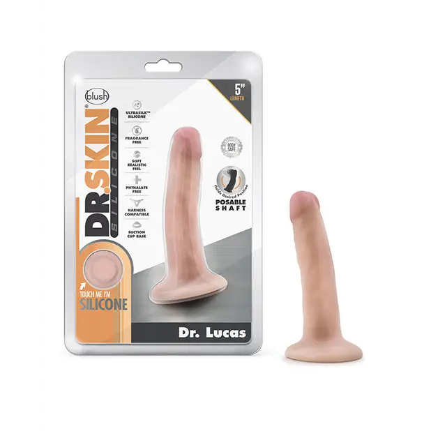 Blush Dr. Skin Silicone Dr. Lucas Realistic 5 in. Posable Dildo with Suction Cup Beige - Vanilla - Realistic Dildo