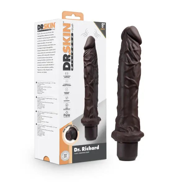 Blush Dr. Skin Silicone Dr. Richard 9in Vibrating Dildo - Chocolate - Realistic Vibrator