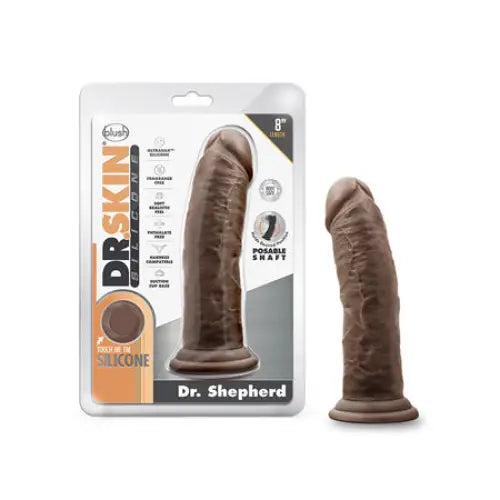 Blush Dr. Skin Silicone Dr. Shepherd Realistic 8 in. Dildo with Suction Cup Brown - Realistic Dildo