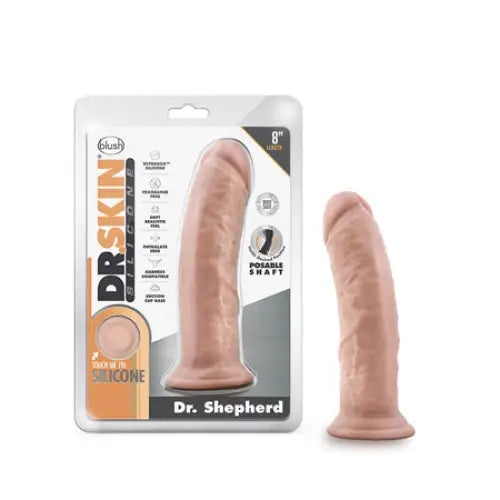 Blush Dr. Skin Silicone Dr. Shepherd Realistic 8 in. Posable Dildo with Suction Cup Beige - Realistic Dildo