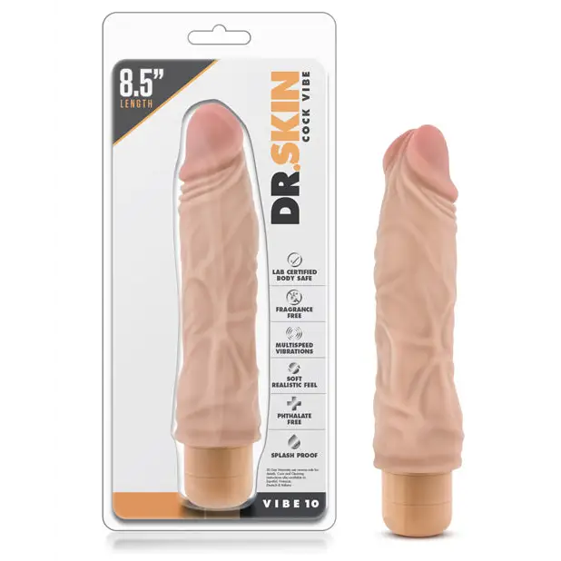 Blush Dr. Skin Vibe 10 Realistic 8.5 in. Vibrating Dildo Beige - Realistic Vibrator