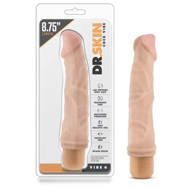 Blush Dr. Skin Vibe 6 Realistic 8.75 in. Vibrating Dildo Beige - Realistic Vibrator