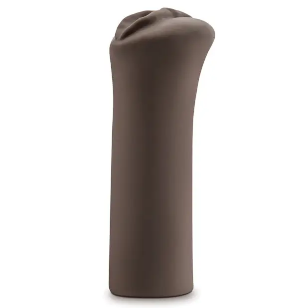 Tall, cylindrical brown ceramic vase with curved top from Blush Hot Chocolate Kitty Vagina Stroker