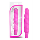 Close up of Blush Luxe Anastasia smooth pink vibrator in package, periwinkle