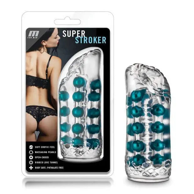 Blush M For Men Super Stroker - Clear sleeve with teal massage beads for ultimate pleasure