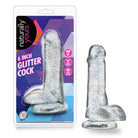 Blush Naturally Yours 6 in. Glitter Cock Realistic Dildo with Balls & Suction Cup Sparkling Clear - Realistic Dildo