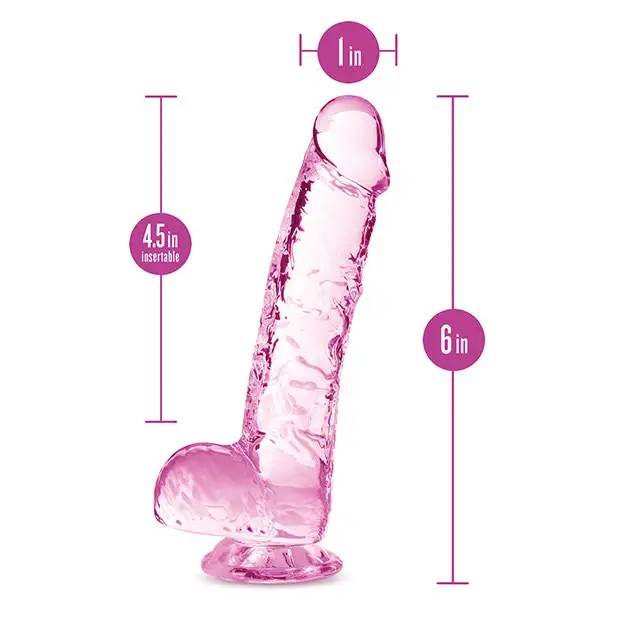 Blush Naturally Yours Crystalline 6 in. Dildo with Balls & Suction Cup Amethyst - Realistic Dildo