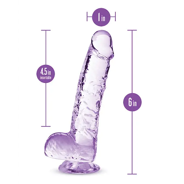 Blush Naturally Yours Crystalline 6 in. Dildo with Balls & Suction Cup Amethyst - Realistic Dildo