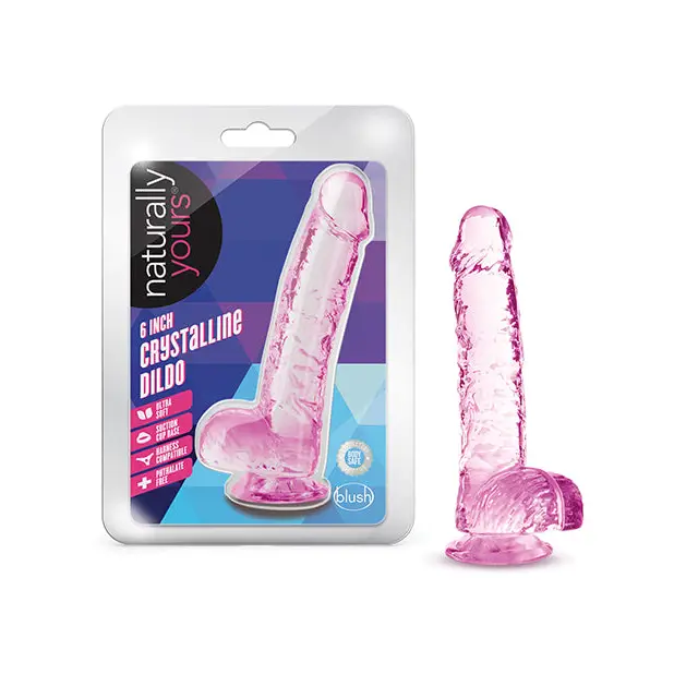 Blush Naturally Yours Crystalline 6 in. Dildo with Balls & Suction Cup Amethyst - Pink / 6’’ - Realistic Dildo