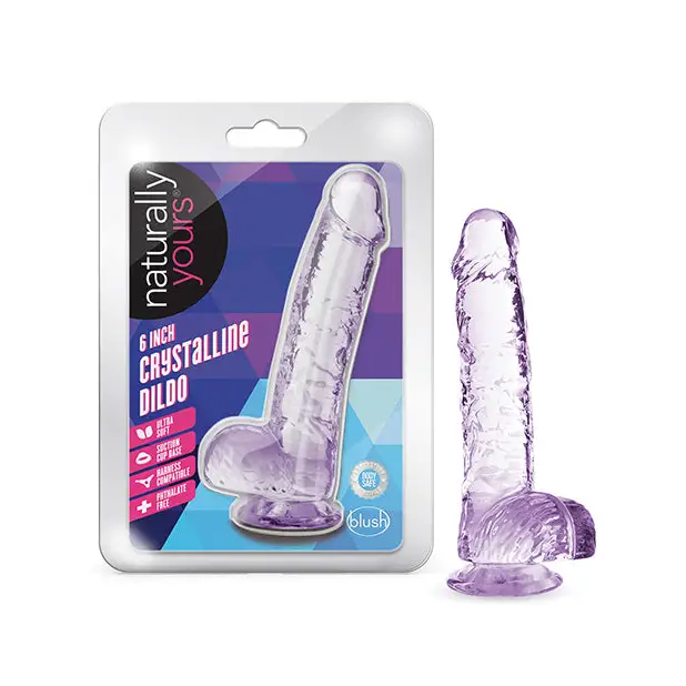 Blush Naturally Yours Crystalline 6 in. Dildo with Balls & Suction Cup Amethyst - Purple / 6’’ - Realistic Dildo