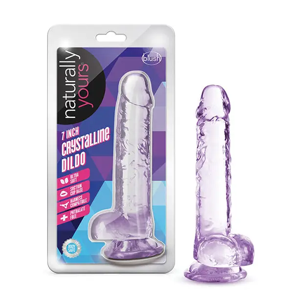 Blush Naturally Yours Crystalline 7 in. Dildo with Balls & Suction Cup Diamond - Purple - Realistic Dildo