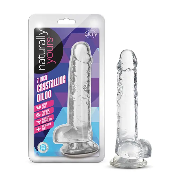 Blush Naturally Yours Crystalline 7 in. Dildo with Balls & Suction Cup Diamond - Clear - Realistic Dildo