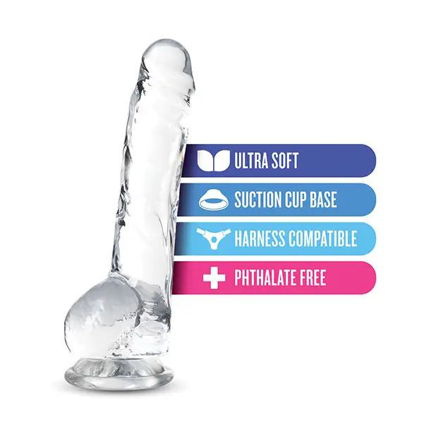 Blush Naturally Yours Crystalline 8 in. Dildo with Balls & Suction Cup Rose - Realistic Dildo