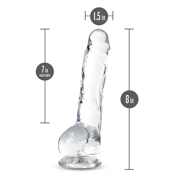 Blush Naturally Yours Crystalline 8 in. Dildo with Balls & Suction Cup Rose - Realistic Dildo