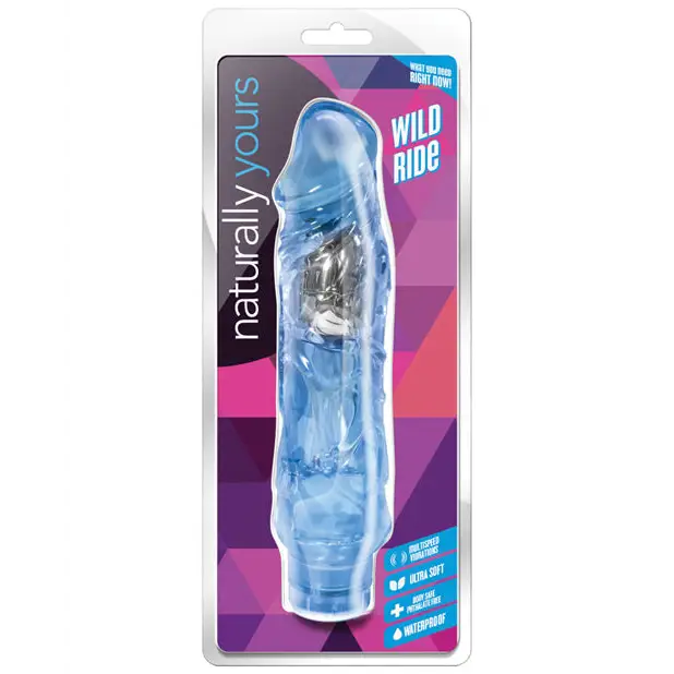 Blush Naturally Yours Wild Ride Realistic 9 in. Vibrating Dildo Purple in retail packaging