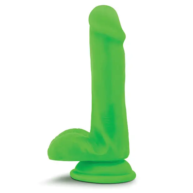 Blush Neo 6 in. Dual Density Dildo with Balls & Suction Cup Neon Green - Realistic Dildo