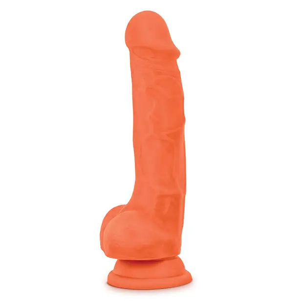 Blush Neo Elite 7.5 in. Silicone Dual Density Dildo with Balls & Suction Cup Neon Orange - Realistic Dildo