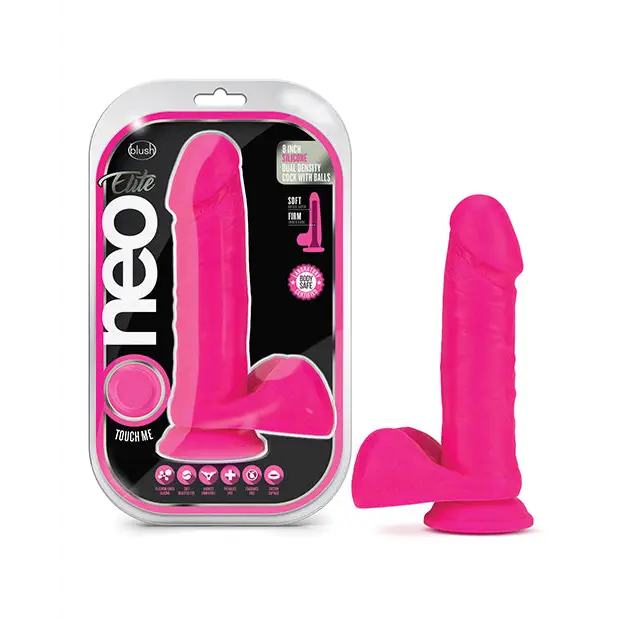 Blush Neo Elite 8 in. Silicone Dual Density Dildo With Balls & Suction Cup Neon Pink - Neon Pink - Realistic Dildo