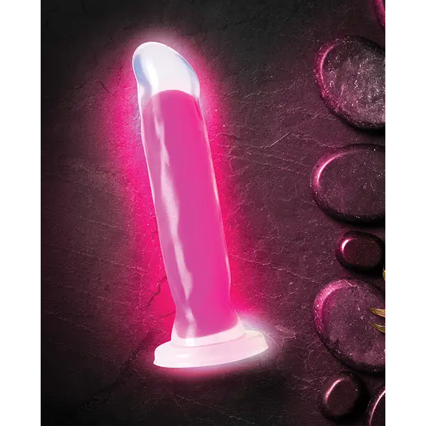 Blush Neo Elite Glow in the Dark Marquee 8 in. Silicone Dual Density Dildo with Suction Cup Neon Pink - Realistic Dildo